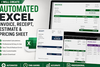 create automated excel invoice, receipt, estimate and pricing sheet