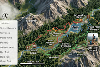 design hiking map, trail map, park map, outdoor adventure map, tourism map, camp