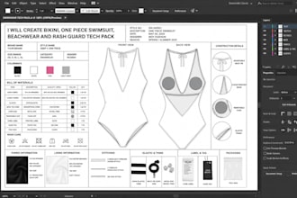 create bikini, one piece swimsuit, beachwear and rash guard tech pack