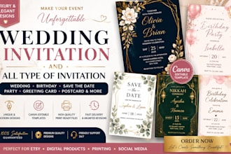 design luxury wedding invitation, birthday invitation and canva digital invite