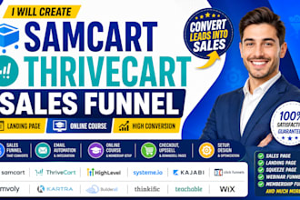 create samcart trivecart sales funnel, samcart landing page, online course