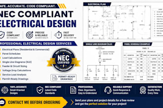 design nec compliant electrical plans, panel schedules, load calculations, sld