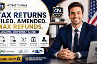 prepare file amend and sign US tax returns cpa 1099 schedule c 1040x tax refund