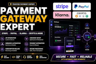 setup stripe API paypal, klarna, bancontact  crypto payment gateway automation