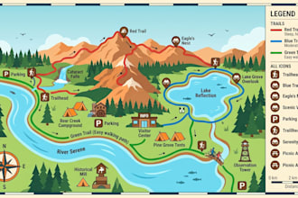 create custom hiking trail map, park map and tourism adventure map