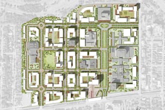 do architectural 3d rendering master plan, site plan or aerial view