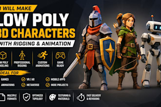 make low poly 3d characters with rigging and animation