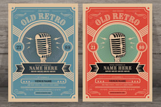 do retro music event poster design or guitar flyer concert