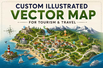 design a custom illustrated vector map for tourism and travel