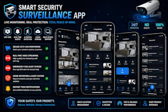 develop a secure cctv monitoring app, emergency app, crime alert app, camera app