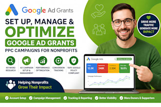 set up manage googleads grant PPC campaigns for nonprofit optimize ad tracking