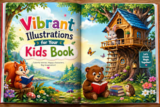 draw vibrant and cute children storybook illustrations