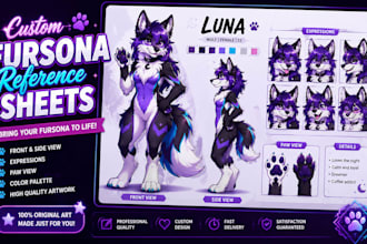 draw custom furry reference sheet and fursona ref