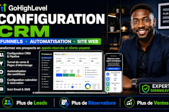 configurer CRM gohighlevel hubspot, tunnel de vente, automatisation ghl et site