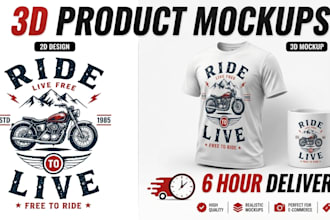 create 3d product mockup for tshirt mug poster in 6 hours