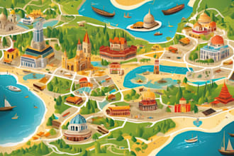 design custom tourist maps, travel itinerary maps and city guide illustration