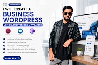 create a business wordpress website using elementor, divi and wpbakery