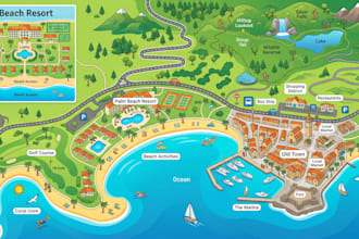 design vector resort map, hotel map, tourist map, destination map and site plan