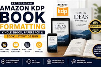 do amazon KDP book formatting, kindle ebook, paperback and book layout design
