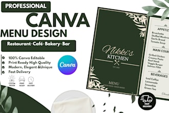 design a professional restaurant, cafe or bar menu in canva