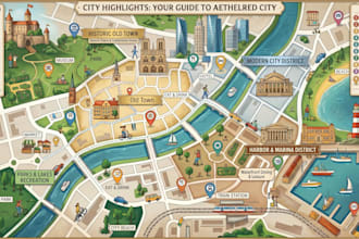 create tourist map, travel map, city map, destination map and visitor map design