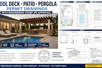 design pool deck patio and pergola permit drawings with pe approval