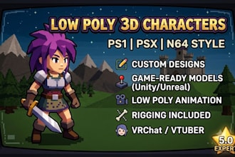 create retro ps1 psx n64 low poly 3d character for games and animation