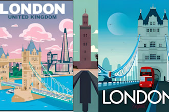 create modern vintage travel poster minimalist vintage retro art deco wall art
