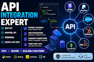api integration, rest API, graphql API, webhook, and third party API development