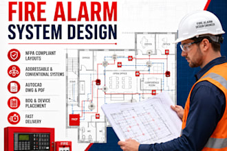 professional fire alarm system design, nfpa compliant layout, cad drawings, cal