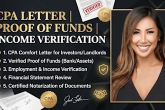 create CPA comfort letter, proof of funds and income verification