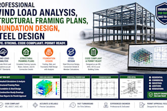 provide wind load analysis structural framing plans foundation steel design