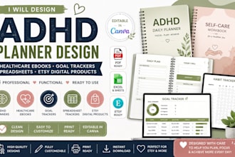 do adhd planner healthcare ebook, spreadsheet goal tracker, etsy digital product