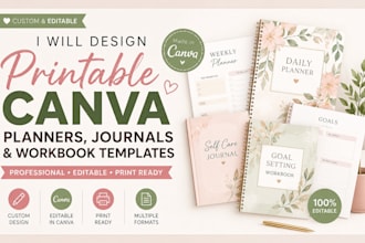 design printable canva planners, journals and workbook templates