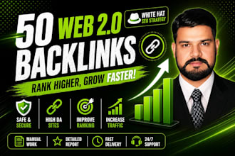 create 50 manual web 2 0 dofollow backlinks for SEO
