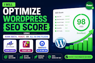 optimize wordpress SEO score using rank math, yoast, or all in one plugin