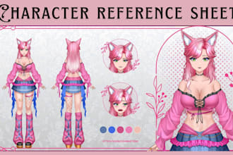draw anime character reference sheet for oc vtuber and character design