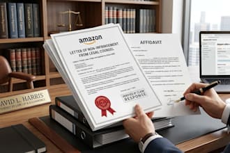 do amazon letter of non infringement from lawyer, legal counsel and affidavit