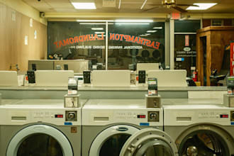 design modern laundromat and laundry shop interior in 3d