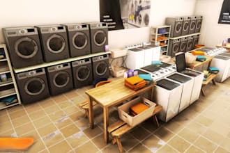 design 3d laundromat, coin laundry, commercial laundry, laundry shop floor plan