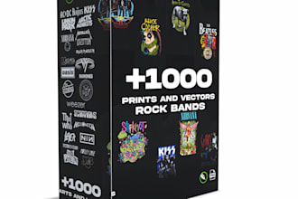 give you pack of 1000 rock band t shirt designs