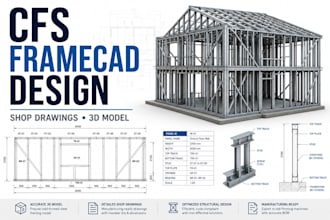 design cfs framing in framecad with shop drawings and 3d model