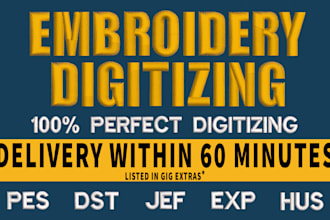 do embroidery digitizing into dst,pes,jef file in 1 hour