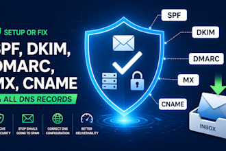 setup or fix spf, dkim, dmarc, mx, cname and all dns records