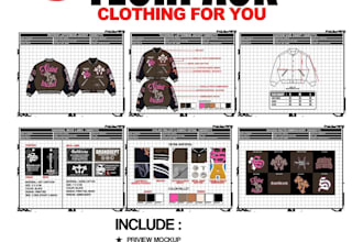 do tech pack for streetwear, hoodies, jackets and apparel mockup for manufacture