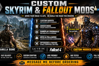 create custom skyrim fallout  mods, armor, quests, and gameplay overhauls