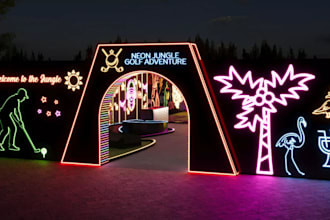 jungle mini golf course, entertainment interior, game ready, golf club venue