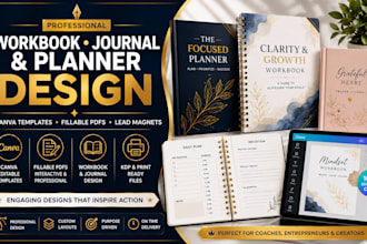 design workbook, journal, planner, fillable PDF and canva template