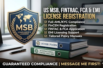 register US msb, fincen, fintrac, fca or emi license with full aml compliance