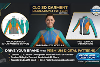 create clo 3d digital sewing pattern, 3d garment, and digital pattern drafting